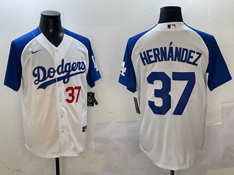 Men Los Angeles Dodgers 37 Hernandez White Blue Fashion Game 2025 Nike MLB Jersey style 8